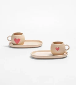 Egg Back Home Set de 2 tasses et leurs petits plateaux - Coeur