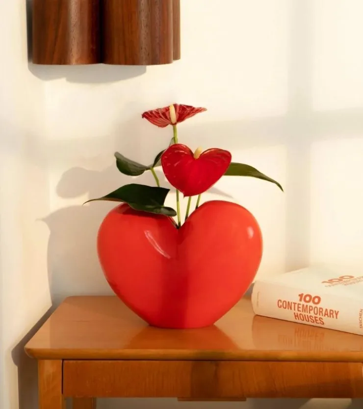 DOIY Vase coeur rouge en céramique