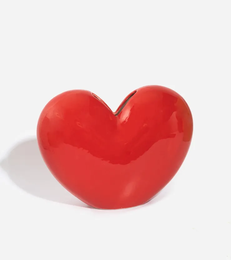 DOIY Vase coeur rouge en céramique